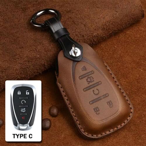Genuine Leather Car Key Case For Chevrolet Bolt Camaro Cruze Equinox Malibu Sonic Spark Traverse Trax Volt 2018 2019 Keys Cover