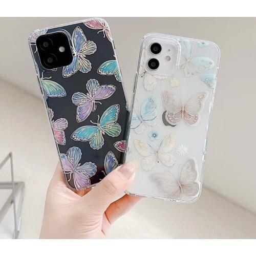 Gimfun Glitter Laser Butterfly Phone Case for iPhone 11 12 Mini Pro Max XS Max X XR 7 8 Plus Soft Clear TPU Cute Butterfly Case