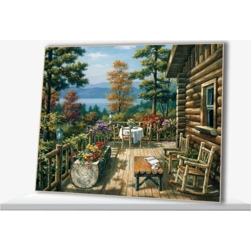 Digital oil painting Forest Garden Rocking Chair Table Wood house Scenery Drawing On Canvas Home Decoration Paint By Number