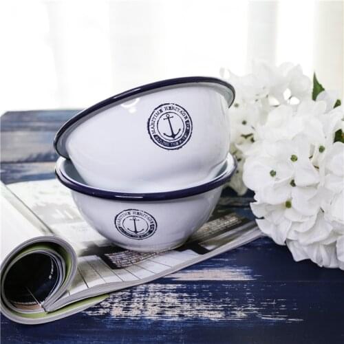 Enamel Sea Anchor Enamel Dessert Bowl Noodle Bowl Salad Bowl Cooking Bowl Soup Plate