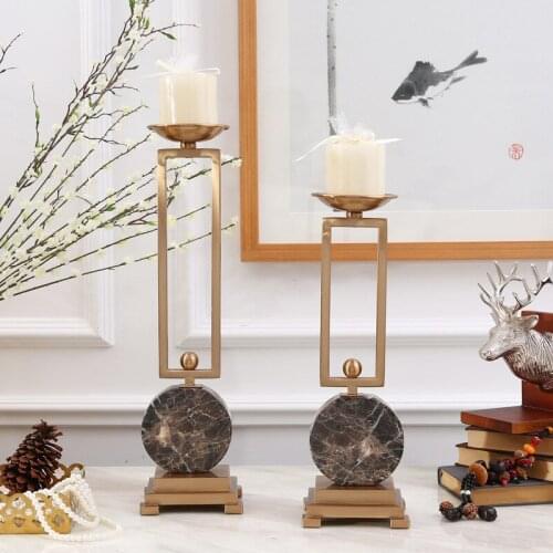 European style new classic marble base alloy gold Candlestick model room living room bedroom soft decorations