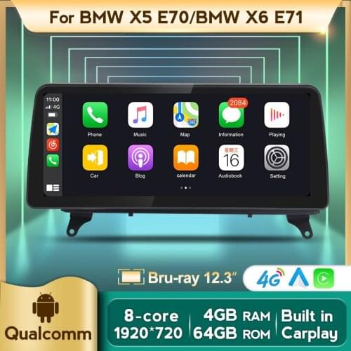 HD 1920*720P 4+64G Android 10.0 Car Radio Player Navigation Carplay GPS for BMW X5 E70/X6 E71 (2007-2013) CCC/CIC Unit Carplay