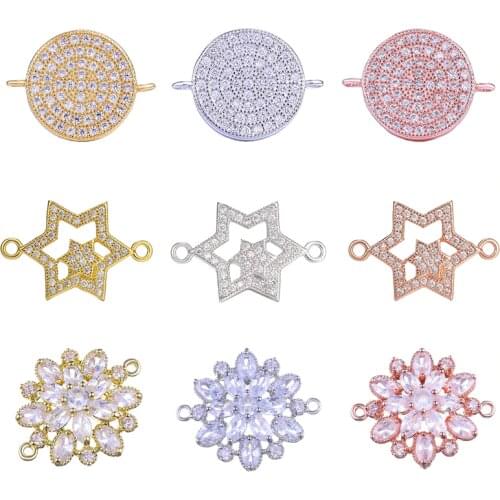 Juya DIY Jewelry Accessories Supplies 2 Loops Charms Round Flower Connector For Women Handmade Bracelet Necklace Earrings Making