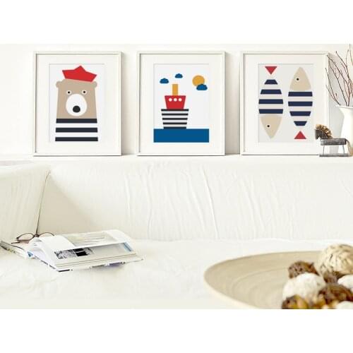 07G Cute Cartoon Animal Sailor Sea Lion A4 A3 A2 Canvas Art Painting Print Poster Picture Childrens Room Home Wall Decor Mural