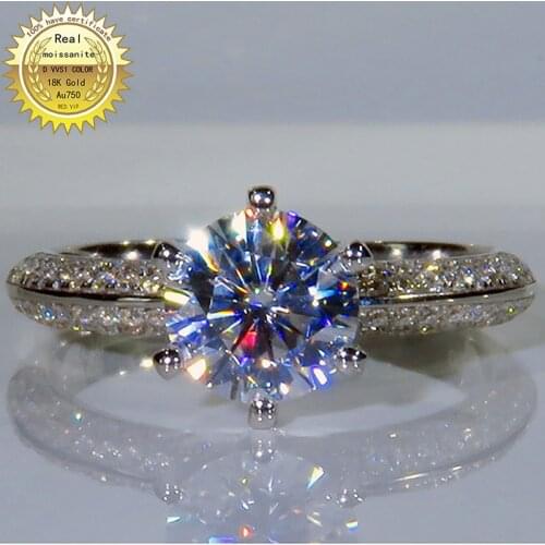 100% 18K 750Au Gold Moissanite Diamond Ring D color VVS With national certificate MO-00108