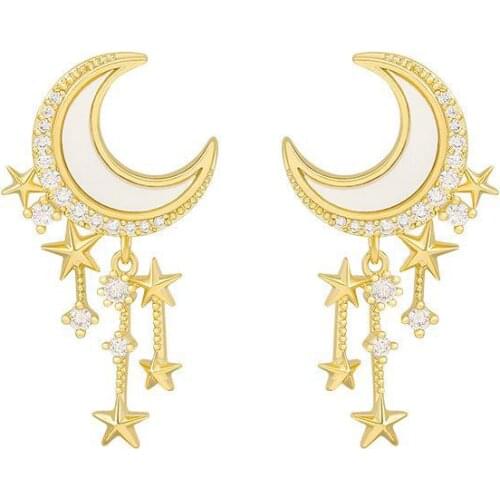 Korean Earrings Fashion Jewelry Crystal Stars Moon Statement Earrings Oorbellen Brincos Stud Earrings For Women Wholesale