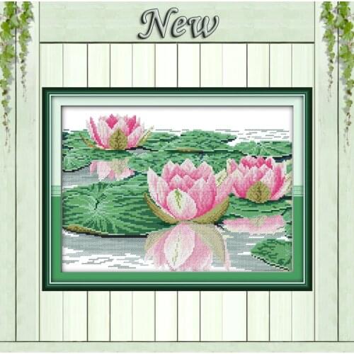 Beautiful lotus flower paintings home Decor Counted Printed on canvas Sets embroidery Needlework DMC 11CT 14CT Cross Stitch kits