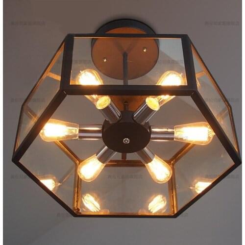 American industrial retro style creative Cafe restaurant light bar Hexagonal glass ceiling lamp