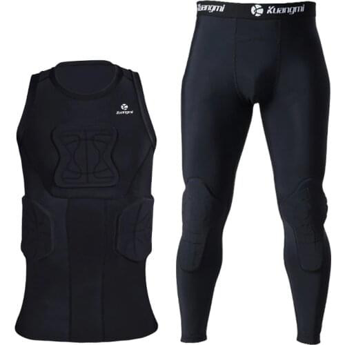 Kuangmi Mens Training Suit Running Soccer Training Tights Basketball Vest Protection crashproof Gym Sportswear Track Suits