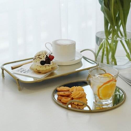 Brass Color Mirror Tray European-style Binaural Storage Tray Home Desktop Storage Tray Living Room Decoration Accessories