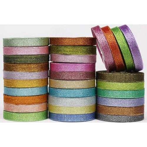 6/10/15/20/25/40mm 25yards Gold Silver Metallic Glitter Ribbons Crafts Sewing Fabric Christmas Party Wedding Supplies Gift Wrap