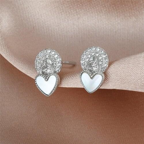 Cute Small Heart Stud Earrings For Women Real 925 Sterling Silver White Zircon Crystal Stone Earrings Female Engagement Jewelry