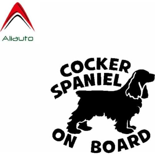 Aliauto Cartoon Lovely Car Sticker Cocker Spaniel on Board Dog Vinyl Sunscreen Anti-UV Decals Decoration Black/Silver,15cm*13cm
