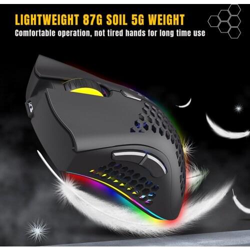 D2 2.4GHz Wireless Gaming Mouse Rechargeable RGB Backlit Hollow Optical PC Mice for Household Computer Accessory