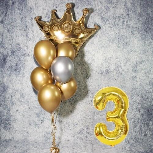13pcs Gold Crown Foil Balloon Set 0-9 Number Balls Happy Birthday Party Wedding Decoration Kids Baby Shower Party Event Supplies