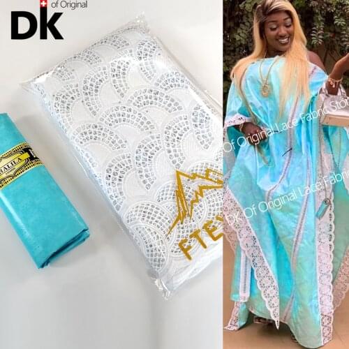 New Arrive !!! 2.5+2.5 Yards 2021 High Quality DIY Laces With Bazin Riceh Gextczer Swiss Voile Senegal Wedding Bride Dresses