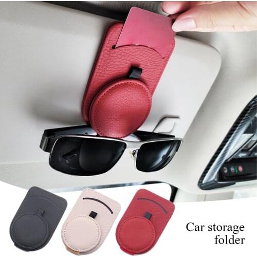 New Style Car Glasses Holder Auto Sun Visor Sunglasses Holder Clip Leather Eyeglasses Hanger Ticket Card Clip Eyeglasses Mount