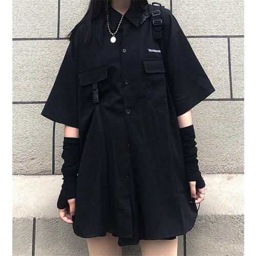 Single / set summer Korean versatile dark loose BF shirt top women fashion two piece set skirt jupe dropshipping