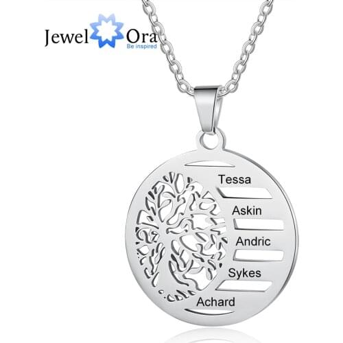 JewelOra Personalized Family Tree of Life Pendant Necklace Custom Name Engraving Stainless Steel Jewelry Christmas Gift for Mom