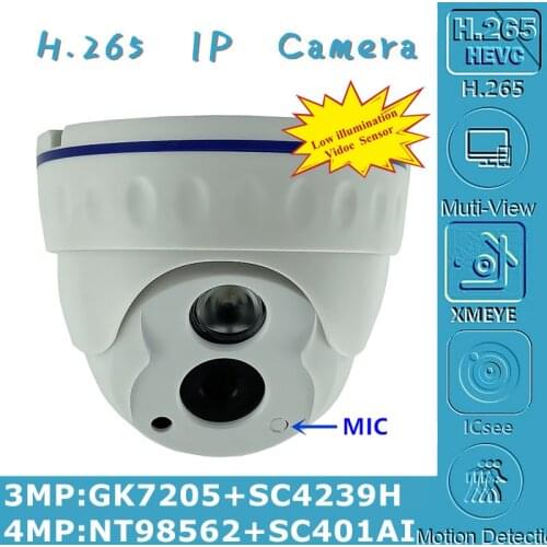 4MP H.265 Built-In MIC IP Ceiling Dome Camera Audio NT98562+SC401AI 2560*1440 Onvif XMEYE IRC Motion Detection Radiator P2P
