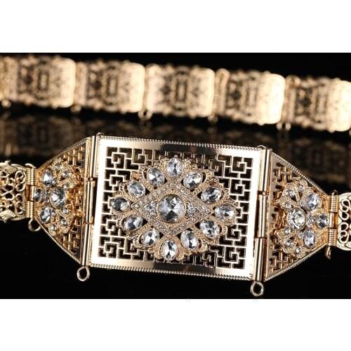 Moroccan Women Bride Wedding Dress Belt Vintage Metal Waist Chain Gold Silver Adjustable Length Body Jewelry