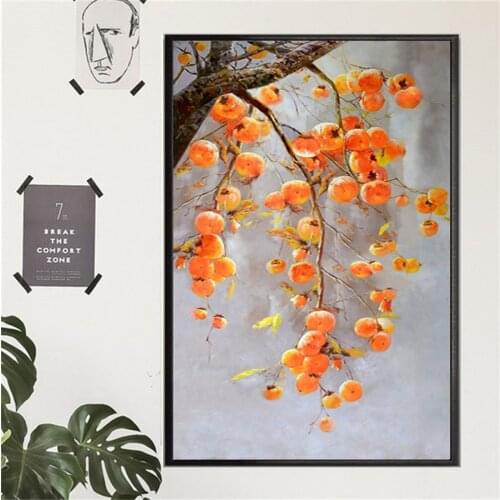Hand-painted oil painting Chinese decorative painting vertical aisle corridor living room hanging painting mural persimmon Safe
