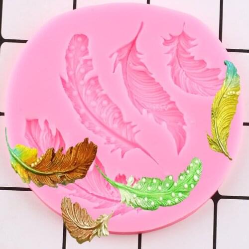 Feather Silicone Mold DIY Fondant Cake Decorating Tools Chocolate Gumpaste Lace Border Molds Polymer Clay Candy Resin Mould