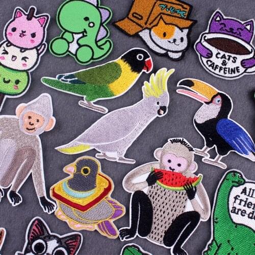 Iron On Patch Cute Cartoon Animal Patches On Clothes Lovely Monkey Embroidery Patches For Clothing DIY Bird Stripe Apparel Decor