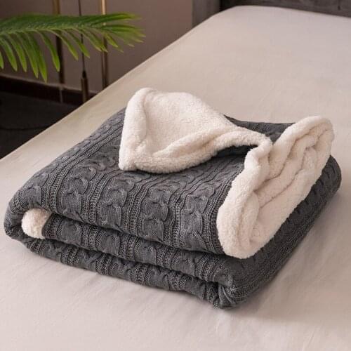 Pure Cotton Cashmere Imitation Cozy Universal Thicken Knitted Super Soft Fleece Sofa Bed Office Nap Blankets For Adult Student