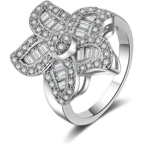 YaYI Jewelry Fashion Princess Cut Prong Setting White AAA Cubic Zirconia Silver Color Engagement Wedding Party Leaves Gift Rings