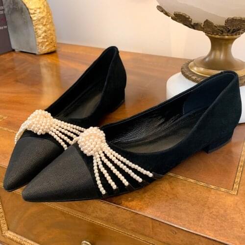 Womens genuine leather fabric patchrk pointed toe slip-on flats beading bowtie ladies slim korean style casual single shoes hot