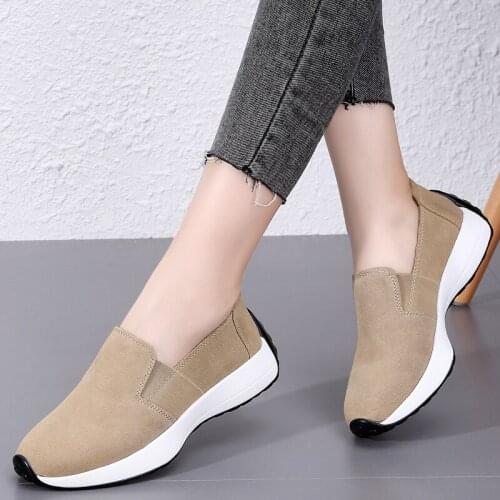 Fashion Women Flats Sneakers Cut Out Suede Leather Moccasins Women Boat Shoes Platform Ballerina Ladies Casual Shoes