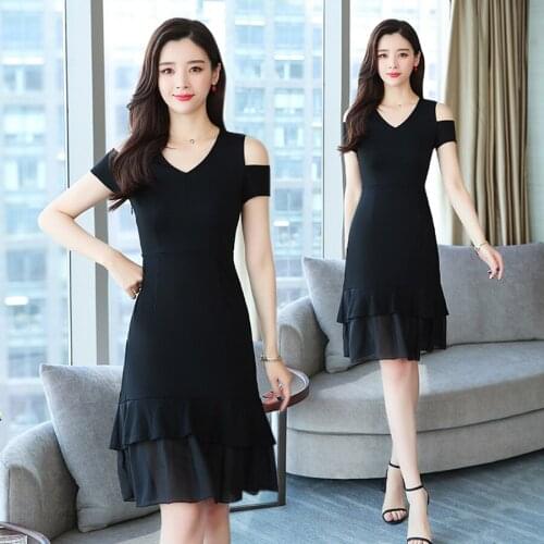 2021 Korean Vintage Black Sexy Beach Midi Sundress Summer New Plus Size Chiffon Club Dress Elegant Women Bodycon Party Vestidos