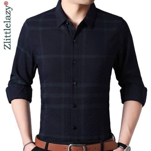 2020 Brand Casual Luxury Plaid Long Sleeve Slim Fit Men Shirt Streetwear Social Dress Vintage Shirts Mens Fashions Jersey 81107