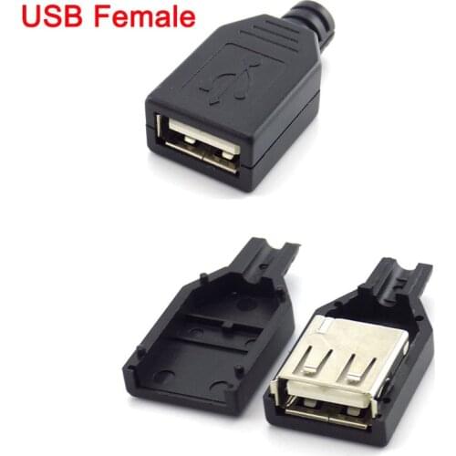 4 Pin USB 2.0 Type A Female Plug Socket Connector Black Plastic Cover Solder Type DIY Connector cable H10