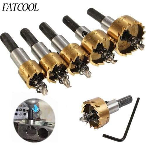 FATCOOL 5 Pcs Carbide Tip HSS Drill Bit Saw Set Metal Wood Drilling Hole Cut Tool for Installing 16 / 18.5 / 20/25 / 30mm