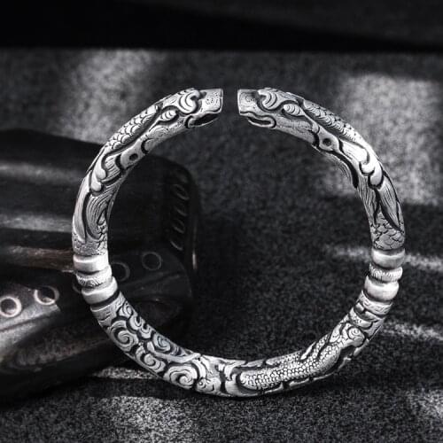 68g--200g Mens Women Heavy 999 Sterling Silver dragon Bangle Cuff Bracelet jewelry gift A5174