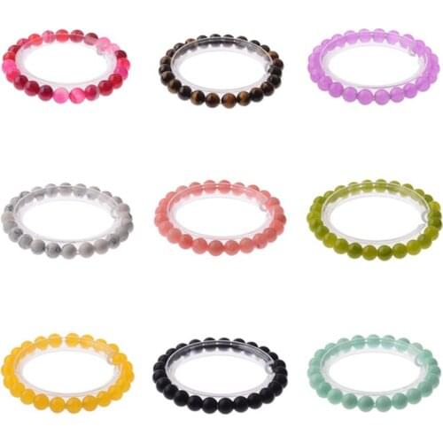 8mm Obsidian Tiger Eye Natural Stones Onyx Beads Bracelet Jewelry Pink Crystal Stone Bracelets For Women and Men AB176