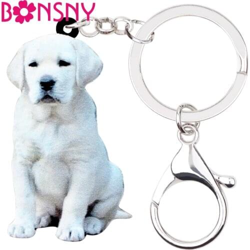 Bonsny Statement Acrylic Labrador Dog Key Chains Keychains Holders Animal Jewelry For Women Girls Bag Car Wallet Charms Pendant