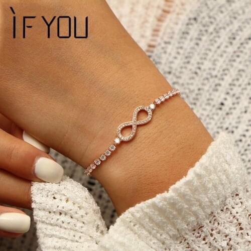 IF YOU Cubic Zirconia Infinity Bracelets For Women Rose Gold Silver Color Charm Bracelet Bangle Fashion Geometric Jewelry Gifts
