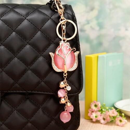 Cute Korean Lucky Flower Keychains Sweet Delicate Flower Pendant Keyring for Girl Bag Case Charm Car Keys Decor Womens' keyfob