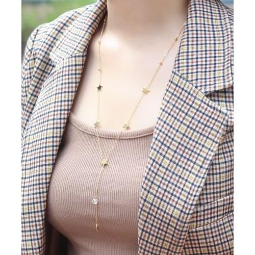 New Womens Gold Silver Color 316 Stainless Steel Zircon Bamboo Chain Stars Long Pendant Multilayer Moon Necklaces Jewelry Choker