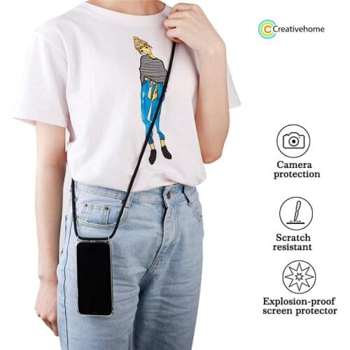 Four-Corner Anti-Fall Trasparent TPU Mobile Phone Case With Lanyard for iPhone 11 Pro Max