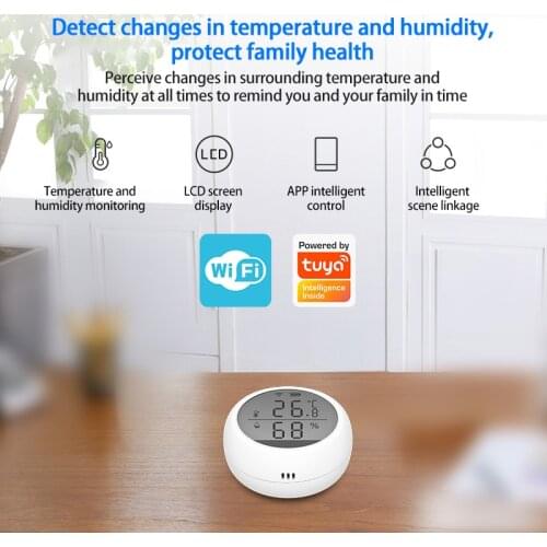 Tuya WiFi Temperature Humidity Sensor Ultra-low power Consumption With LCD Screen Display Alarm Push For Alexa Google Home