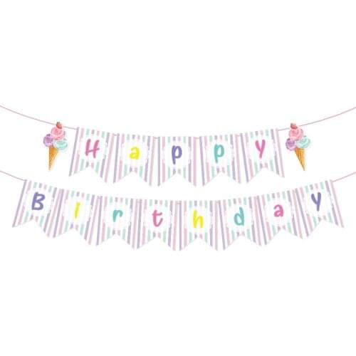 DIY Sweet Ice Cream Happy Birthday Banner Baby Shower Party Decorations Wall Cone Popsicle Hanging Bunting Kids Party Favors