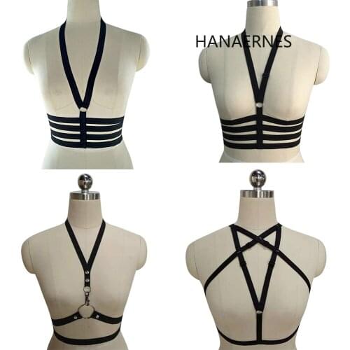 HANAERNES Womens Black Fashion Body Girdle Soft Cage Bra Stretch Adjust Tops Bondage Harness Belt Underwear Appeal Bandage Bra