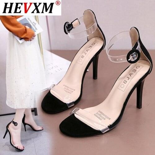 HEVXM 2020 One word with transparent high heels fairy thin heel sandals female fairy style 2020 new womens shoes