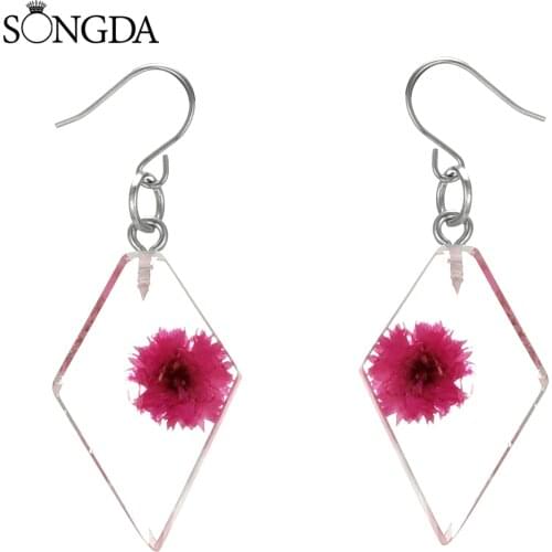 Korean Pressed Dried Flower Drop Earrings Daisy Eternal Flower Clear Acrylic Earrings Women Girl Wedding Jewelry Party Gifts