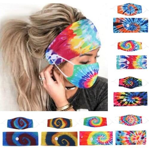 Fashion Tie-Dye Hair Band Women Cotton Headscarf Anti-Stroke Hair Ribbon With Mask Bead Ornament Yoga Sports Stretch Headband