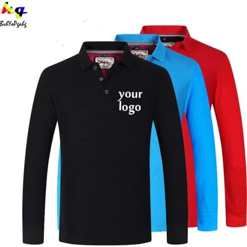 Custom logo team name high quality polo shirt men and women long sleeve solid color polo shirt popular casual plus